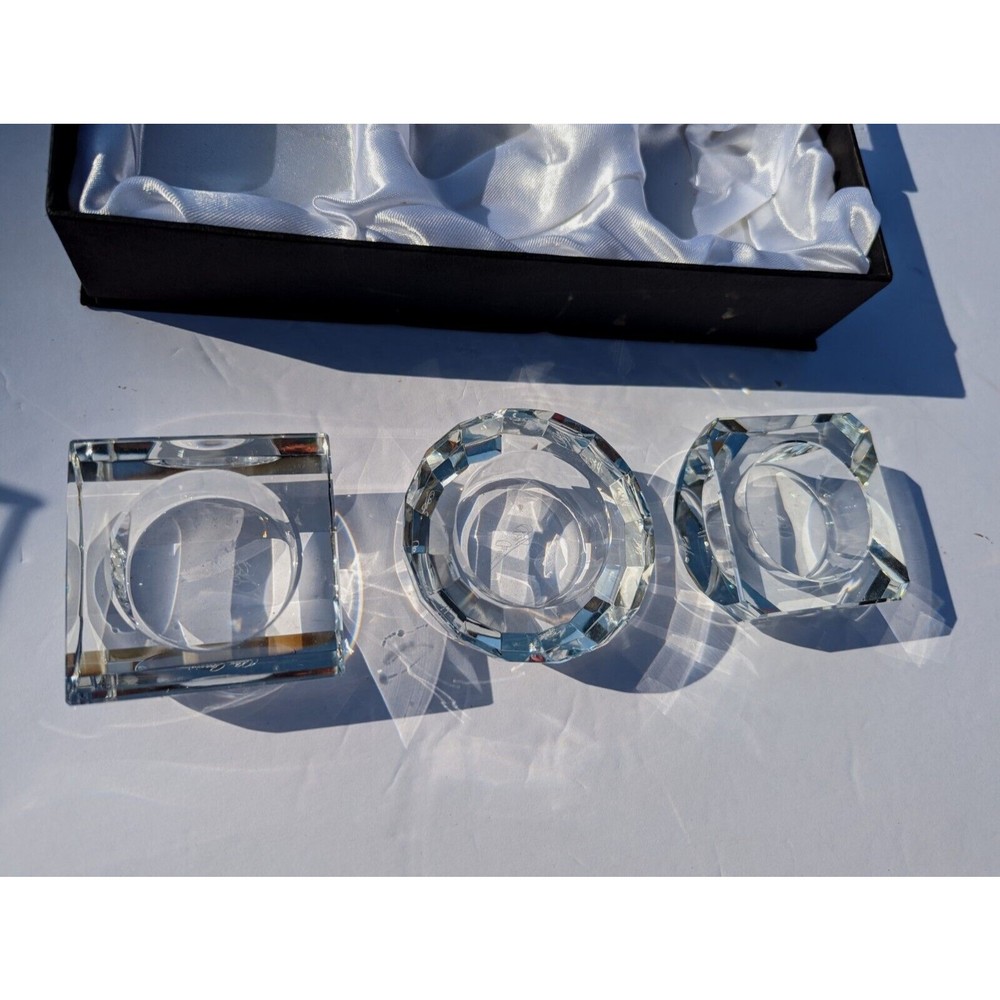 Oleg Cassini Crystal Cut Votive Candle Holders Pattern Rebecca Trio Set of 3 NIB